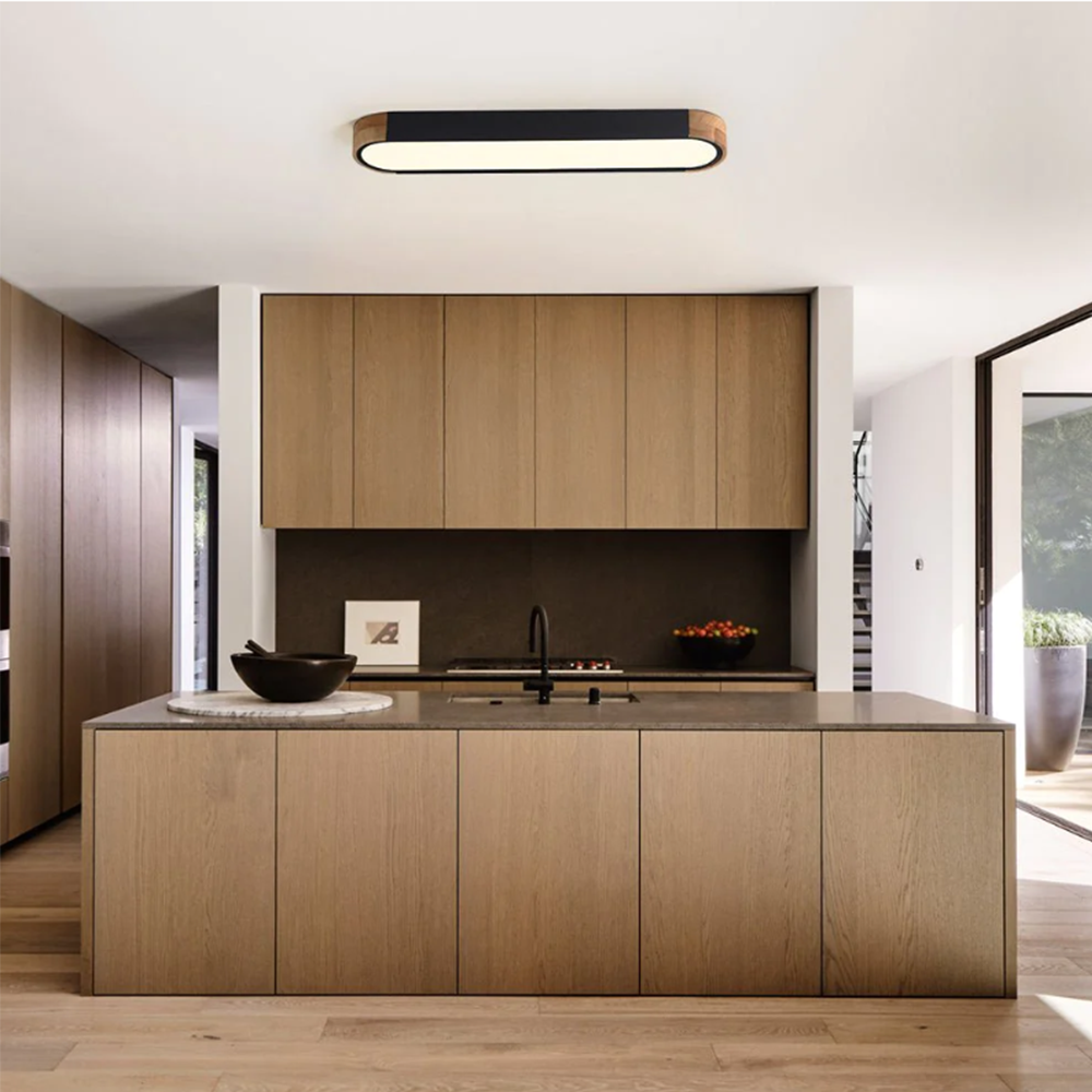 KUMANDALI LED AYDINLATMA OVAL ANTRASİT AHŞAPLI LED TAVAN LAMBASI,MODERN AVİZE