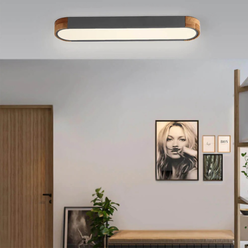 KUMANDALI LED AYDINLATMA OVAL ANTRASİT AHŞAPLI LED TAVAN LAMBASI,MODERN AVİZE