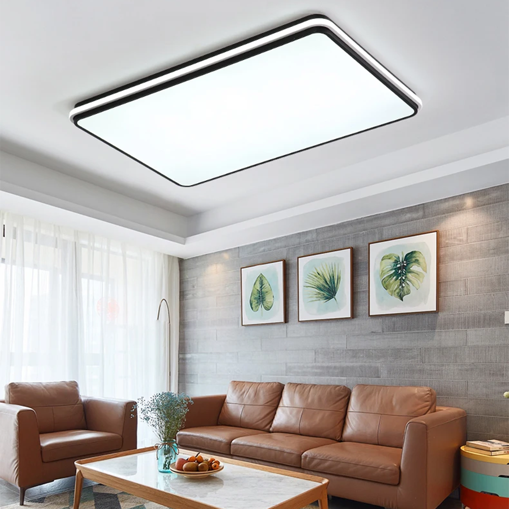 KUMANDALI LED AYDINLATMA SİYAH DİKDÖRTGEN DIŞA IŞIK LED TAVAN LAMBASI,MODERN AVİZE