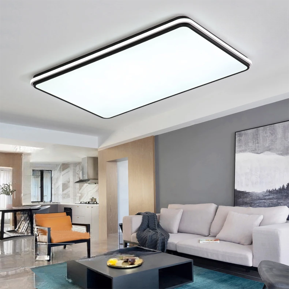 KUMANDALI LED AYDINLATMA SİYAH DİKDÖRTGEN DIŞA IŞIK LED TAVAN LAMBASI,MODERN AVİZE