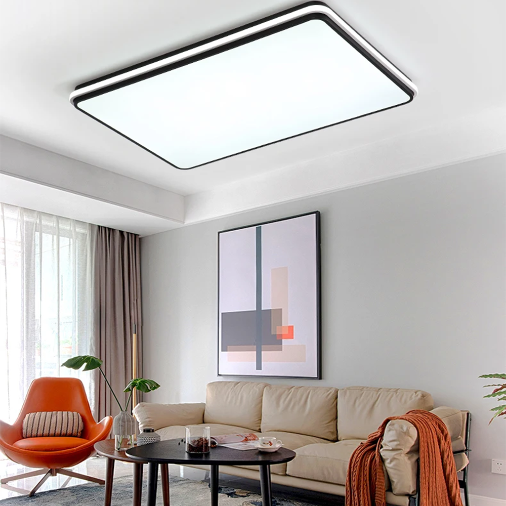 KUMANDALI LED AYDINLATMA SİYAH DİKDÖRTGEN DIŞA IŞIK LED TAVAN LAMBASI,MODERN AVİZE