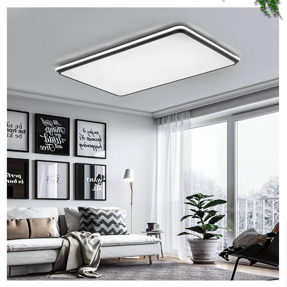 KUMANDALI LED AYDINLATMA SİYAH DİKDÖRTGEN DIŞA IŞIK LED TAVAN LAMBASI,MODERN AVİZE
