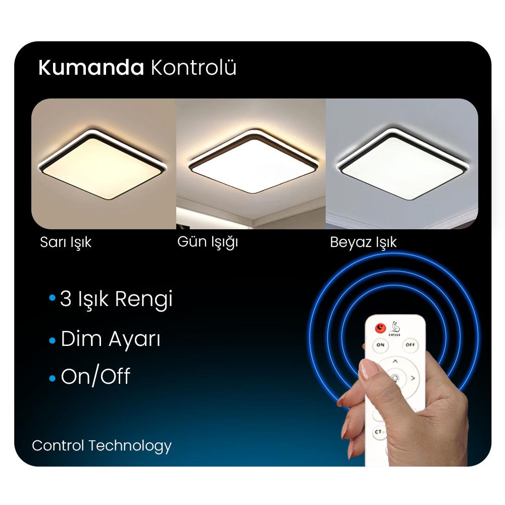 KUMANDALI LED AYDINLATMA SİYAH KARE DIŞA IŞIK MODERN TAVAN LAMBASI 