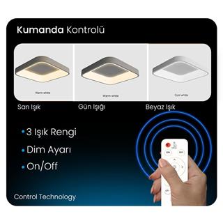 KUMANDALI LED AYDINLATMA BEYAZ KARE PCBLİ LED MODERN TAVAN LAMBASI 