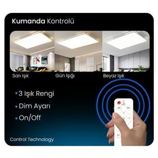 KUMANDALI LED AYDINLATMA BEYAZ ŞERİTLİ DİKDÖRTGEN TAVAN LAMBASI,MODERN AVİZE