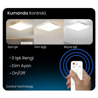 KUMANDALI LED AYDINLATMA BEYAZ ŞERİTLİ KARE  TAVAN LAMBASI,MODERN AVİZE