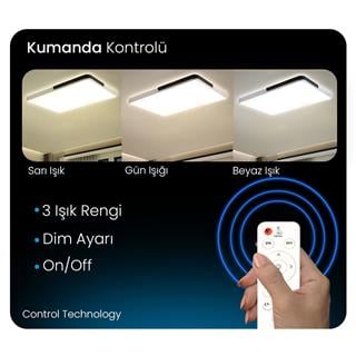 KUMANDALI LED AYDINLATMA BEYAZ-SİYAH ŞERİTLİ DİKDÖRTGEN TAVAN LAMBASI,PLAFONYER