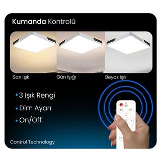 KUMANDALI LED AYDINLATMA BEYAZ-SİYAH ŞERİTLİ KARE TAVAN LAMBASI, PLAFONYER