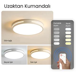 KUMANDALI LED AVİZE BEYAZ ŞERİTLİ YUVARLAK TAVAN LAMBASI,MODERN AVİZE