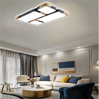 KUMANDALI LED AYDINLATMA DİKDÖRTGEN ANTRASİT AHŞAPLI LED TAVAN LAMBASI,MODERN AVİZE