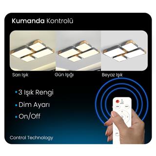 KUMANDALI LED AYDINLATMA DİKDÖRTGEN ANTRASİT AHŞAPLI LED TAVAN LAMBASI,MODERN AVİZE