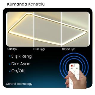 KUMANDALI LED AYDINLATMA DİKDÖRTGEN 3 IŞIK RENGİ MODERN TAVAN LAMBASI
