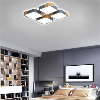 KUMANDALI LED AYDINLATMA KARE ANTRASİT AHŞAPLI LED TAVAN LAMBASI,MODERN AVİZE