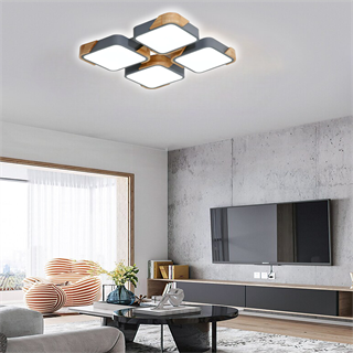 KUMANDALI LED AYDINLATMA KARE ANTRASİT AHŞAPLI LED TAVAN LAMBASI,MODERN AVİZE