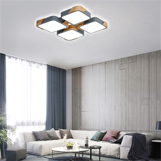 KUMANDALI LED AYDINLATMA KARE ANTRASİT AHŞAPLI LED TAVAN LAMBASI,MODERN AVİZE