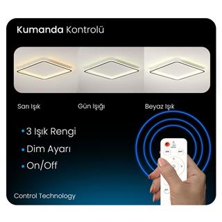 KUMANDALI KARE LED TAVAN LAMBASI, MODERN AVİZE,DEKORATİF IŞIK