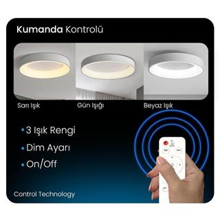 KUMANDALI LED AYDINLATMA BEYAZ PCBLİ ÇEMBER TAVAN LAMBASI,MODERN AVİZE