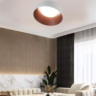 KUMANDALI LED PLAFONYER AVİZE  BEYAZ İÇİ AHŞAP DOKULU LİMİTED EDITION