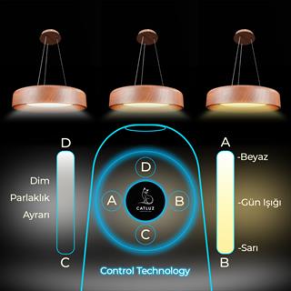 KUMANDALI MODERN LED AHŞAP DESENLİ SARKIT AVİZE 3 IŞIK RENKLİ MODERN TAVAN LAMBASI 