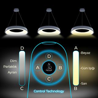 KUMANDALI MODERN LED SARKIT ÇEMBER AVİZE AKRİLİKLİ 3 IŞIK RENKLİ MODERN TAVAN LAMBASI 