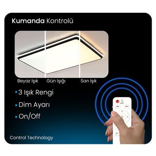 KUMANDALI LED AYDINLATMA SİYAH DİKDÖRTGEN DIŞA IŞIK LED TAVAN LAMBASI,MODERN AVİZE