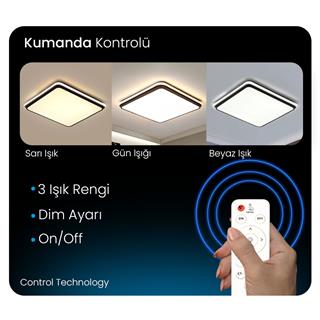 KUMANDALI LED AYDINLATMA SİYAH KARE DIŞA IŞIK MODERN TAVAN LAMBASI 