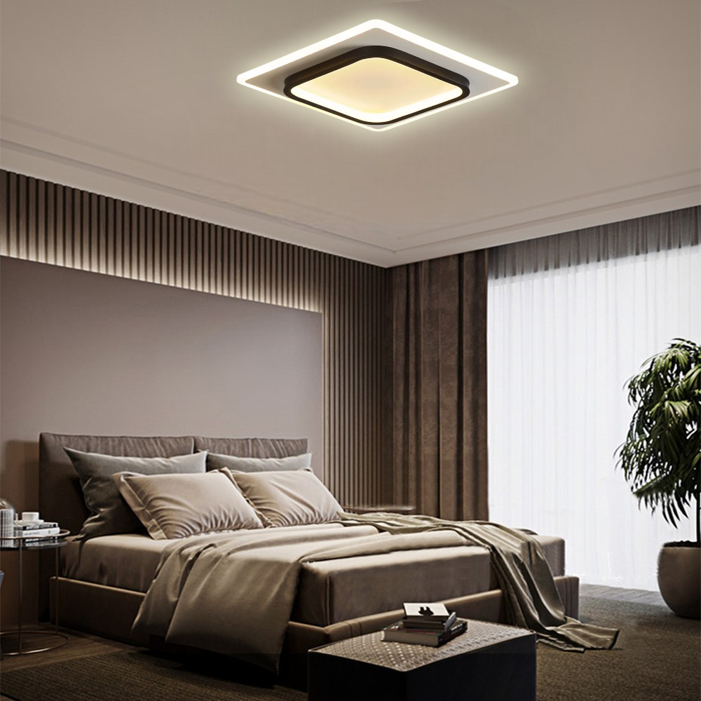50x50cm Akrilikli Kare Kumandalı Dimli 3 Işık Renkli Led Tavan Lambası, Modern Avize