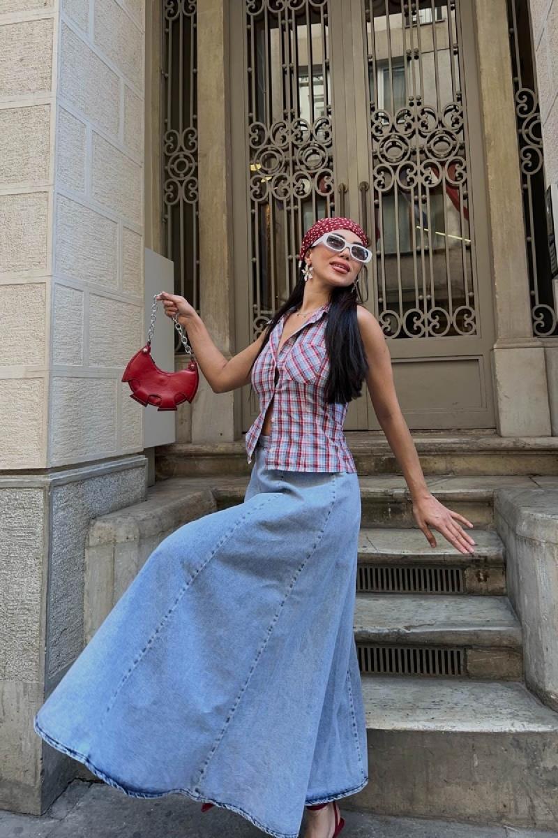 Beli Lastikli Volanlı Uzun Etek