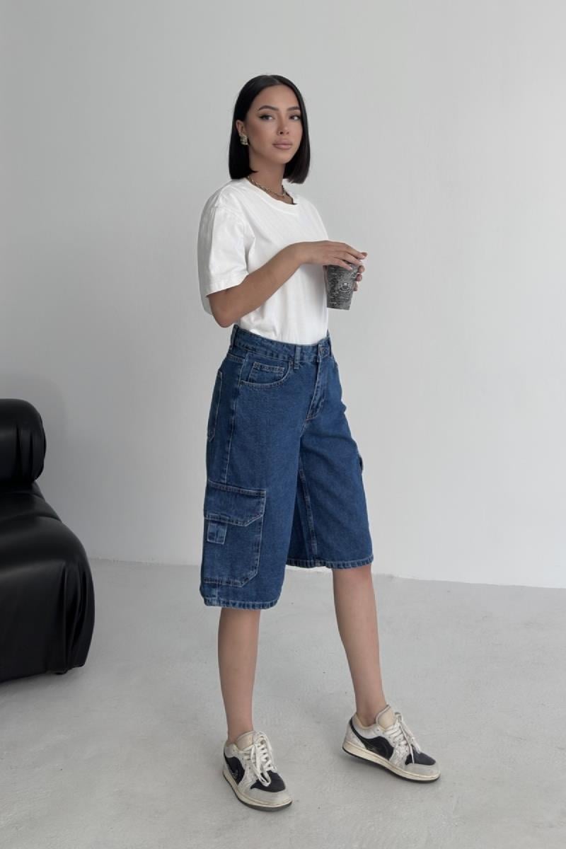 Cep Detaylı Orta Boy Kot Şort