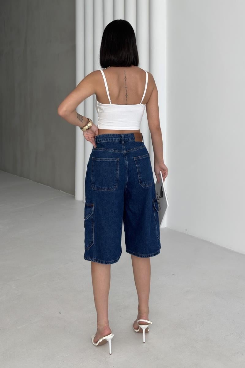 Cep Detaylı Orta Boy Kot Şort