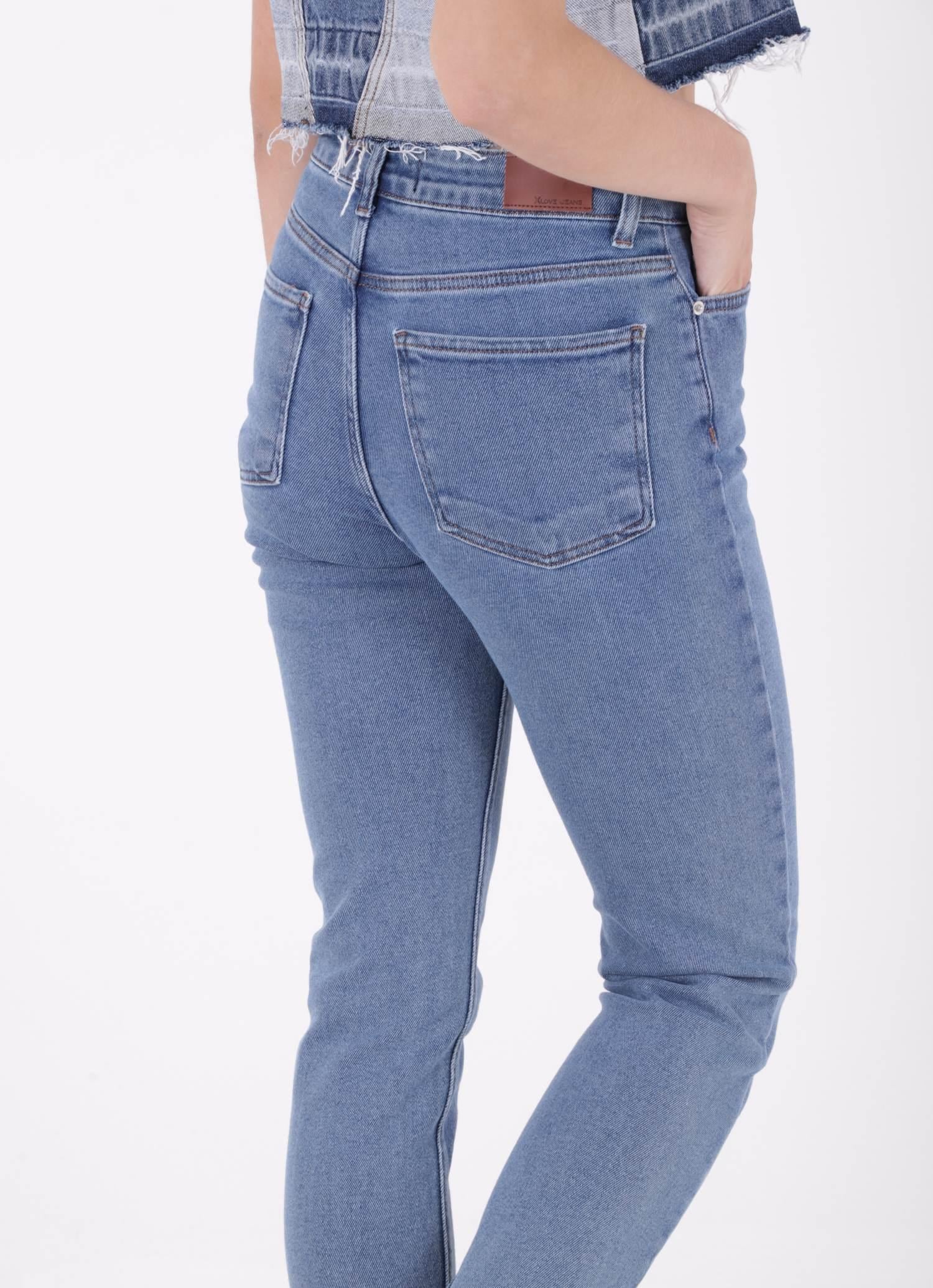 Dikişsiz Paça Yüksek Bel Mom Fit Kot Pantolon