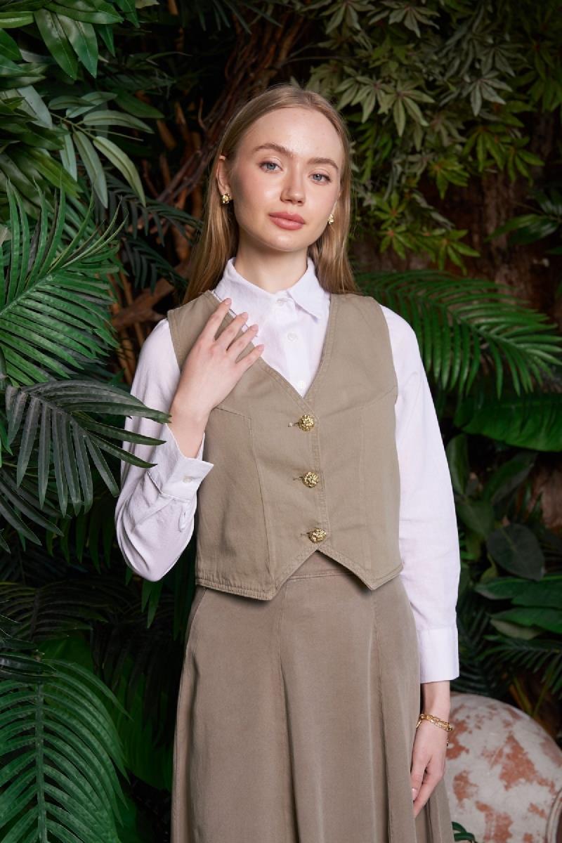 Düğmeli Keten Yelek