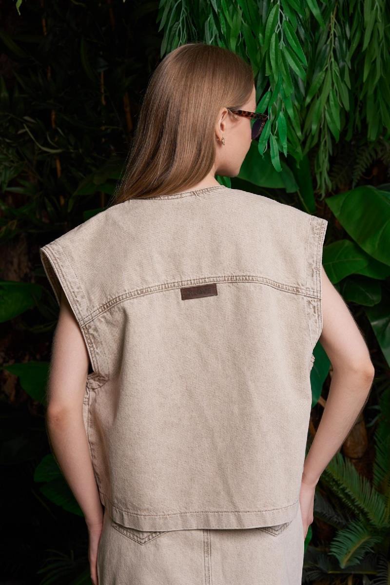 Fermuarlı Oversize Kot Yelek