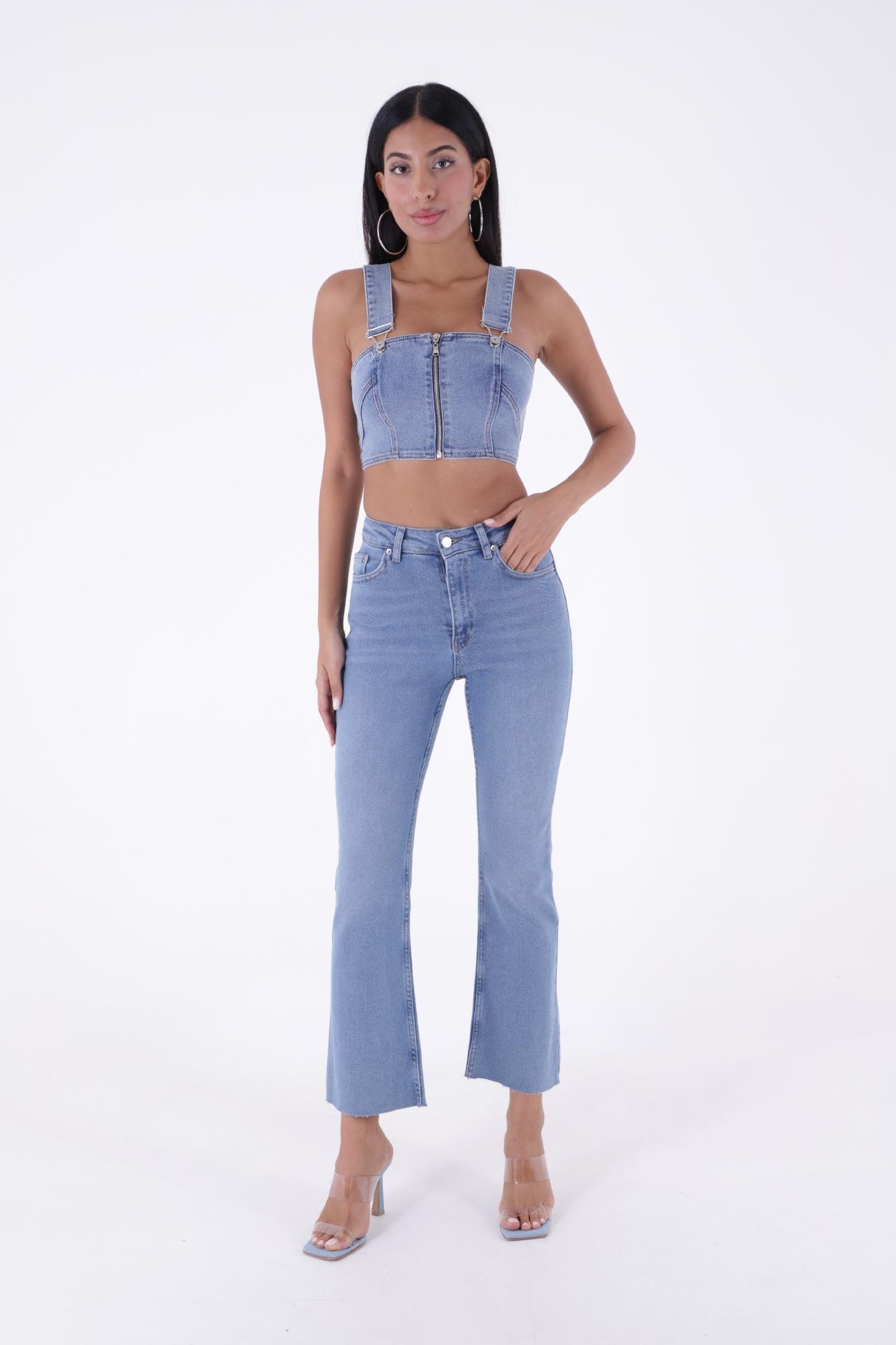 İspanyol Dikişsiz Paça Yüksek Bel Mom Fit Kot Pantolon