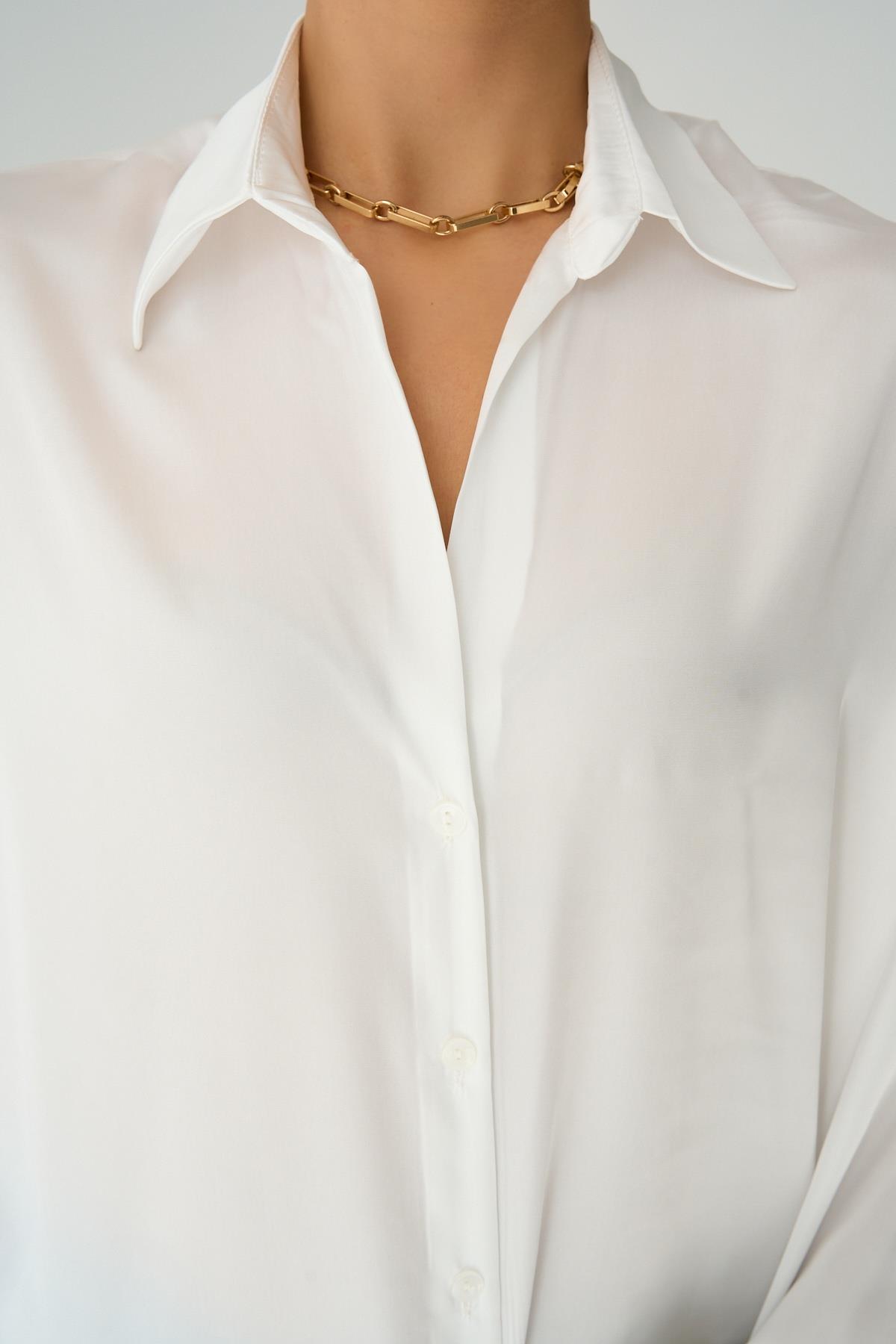 Kadın Cheky Saten Gömlek - Ekru