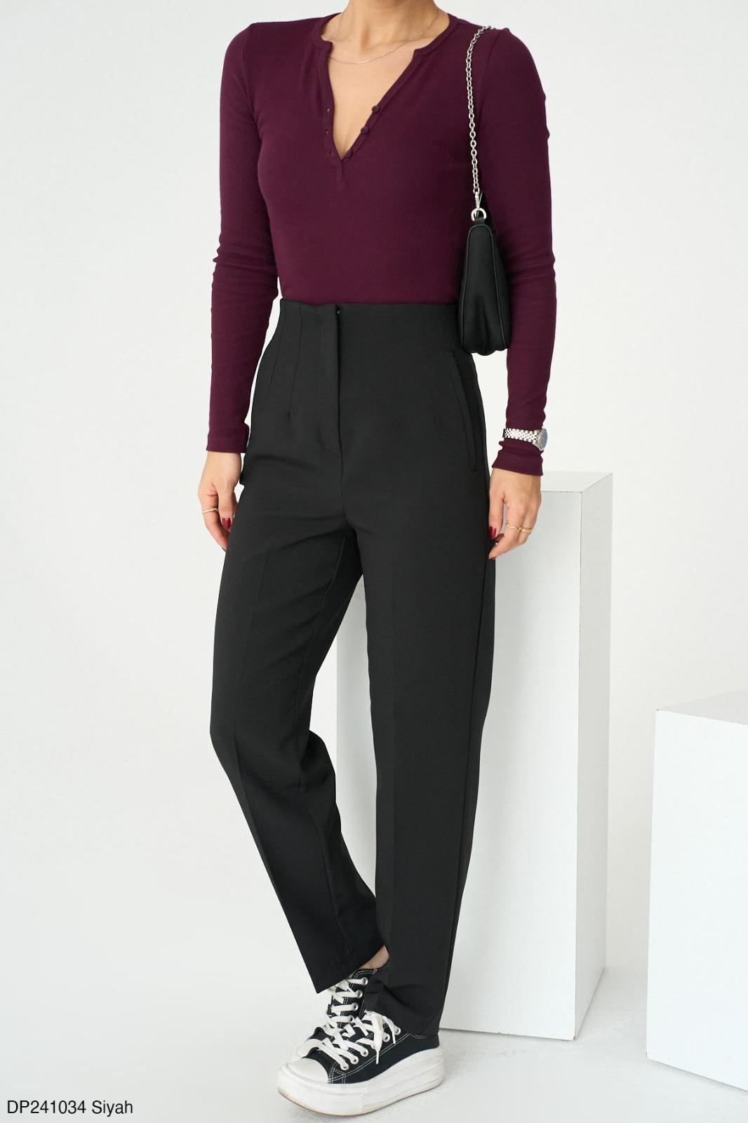 Kadın Düz Dokuma Pantolon - Siyah