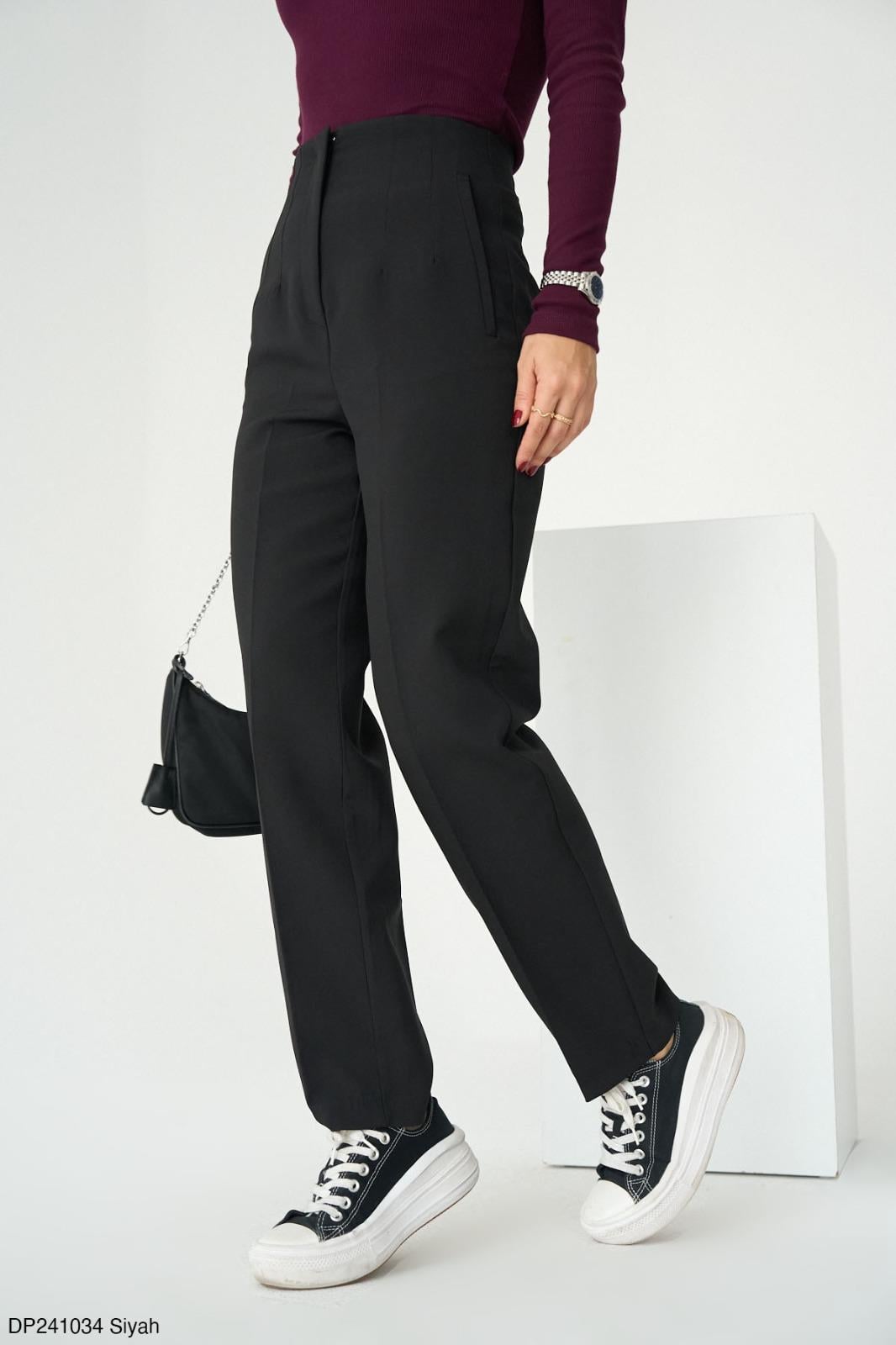 Kadın Düz Dokuma Pantolon - Siyah