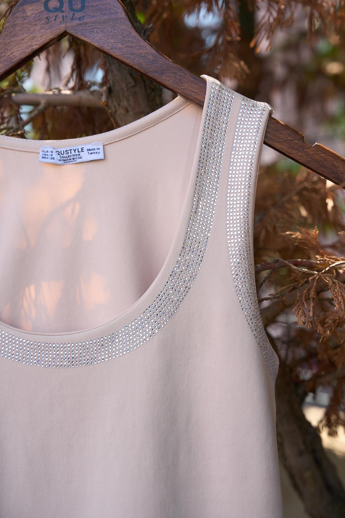 Kadın Jade Örme Atlet - Açık bej