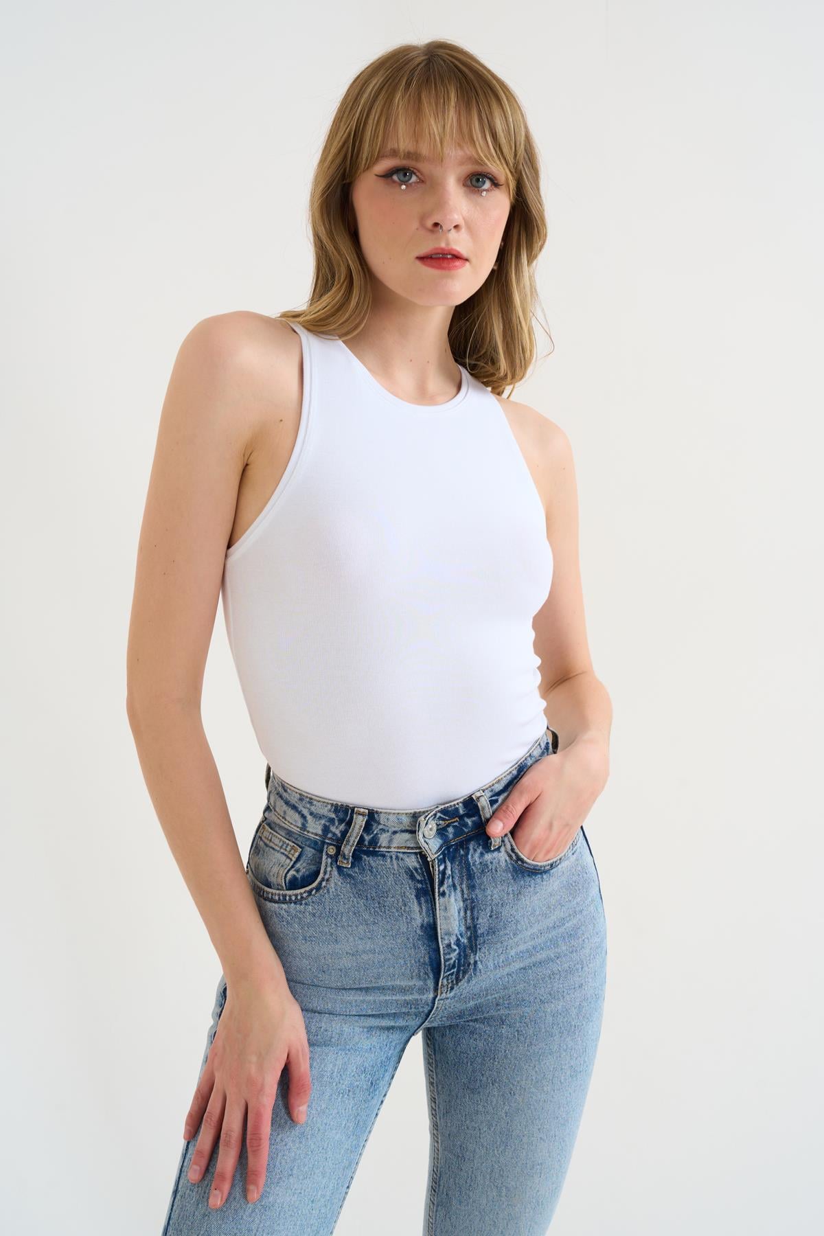 Kadın Janis Örme Atlet - Beyaz