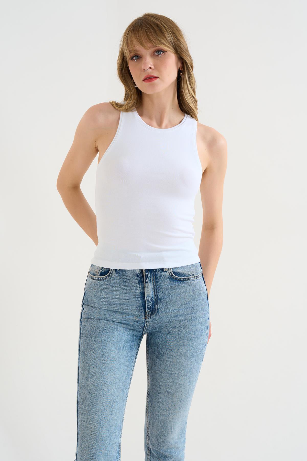 Kadın Janis Örme Atlet - Beyaz