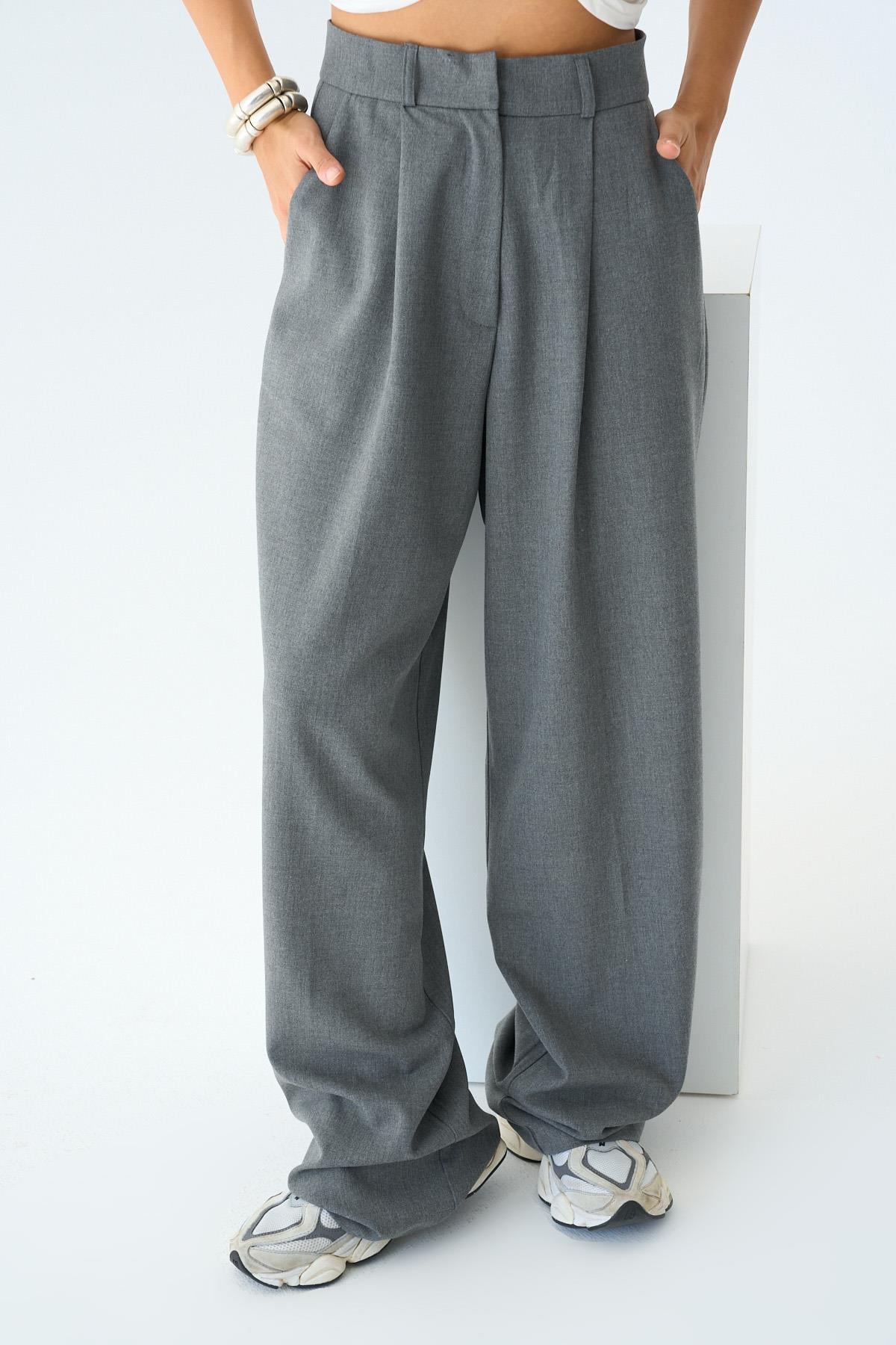 Kadın Simva Palazzo Dokuma Pantolon - Gri