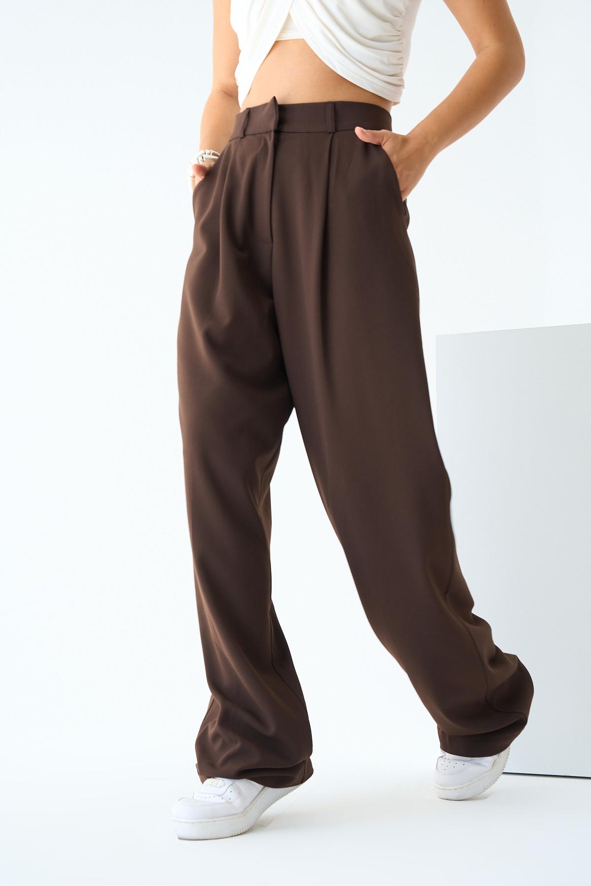 Kadın Simva Palazzo Dokuma Pantolon - KAHVE