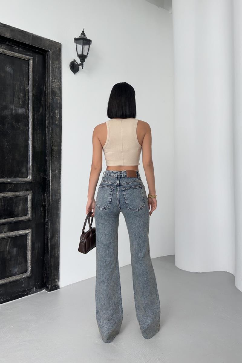 Kesik Paça Straight Fit Kot Pantolon