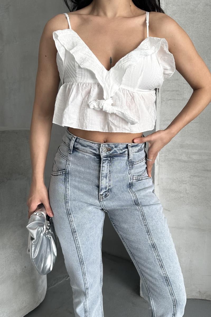 Parçalı Önü Yırtmaçlı Dikişsiz Paça Pantolon