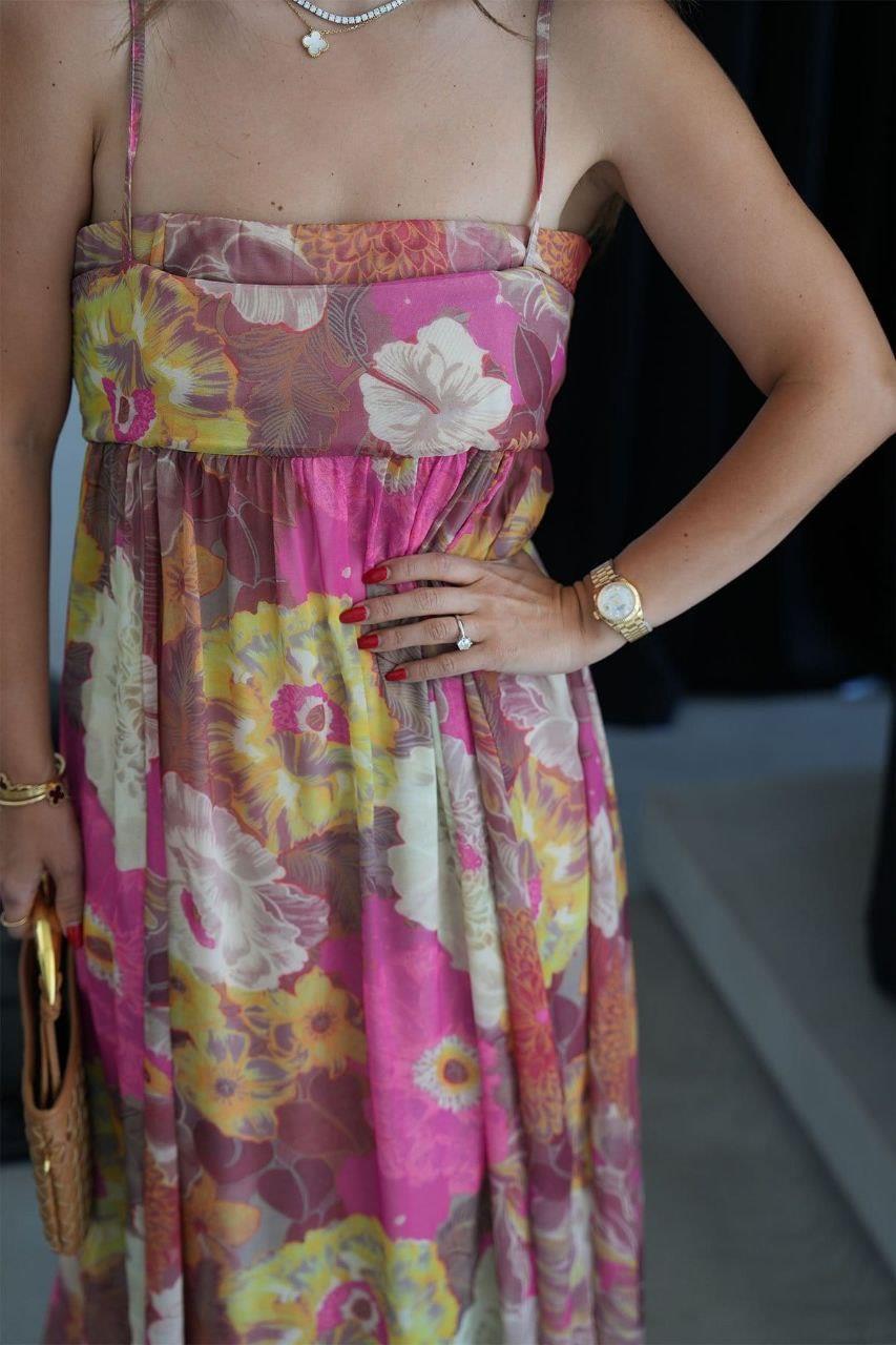 Çiçekli Print Askılı Elbise