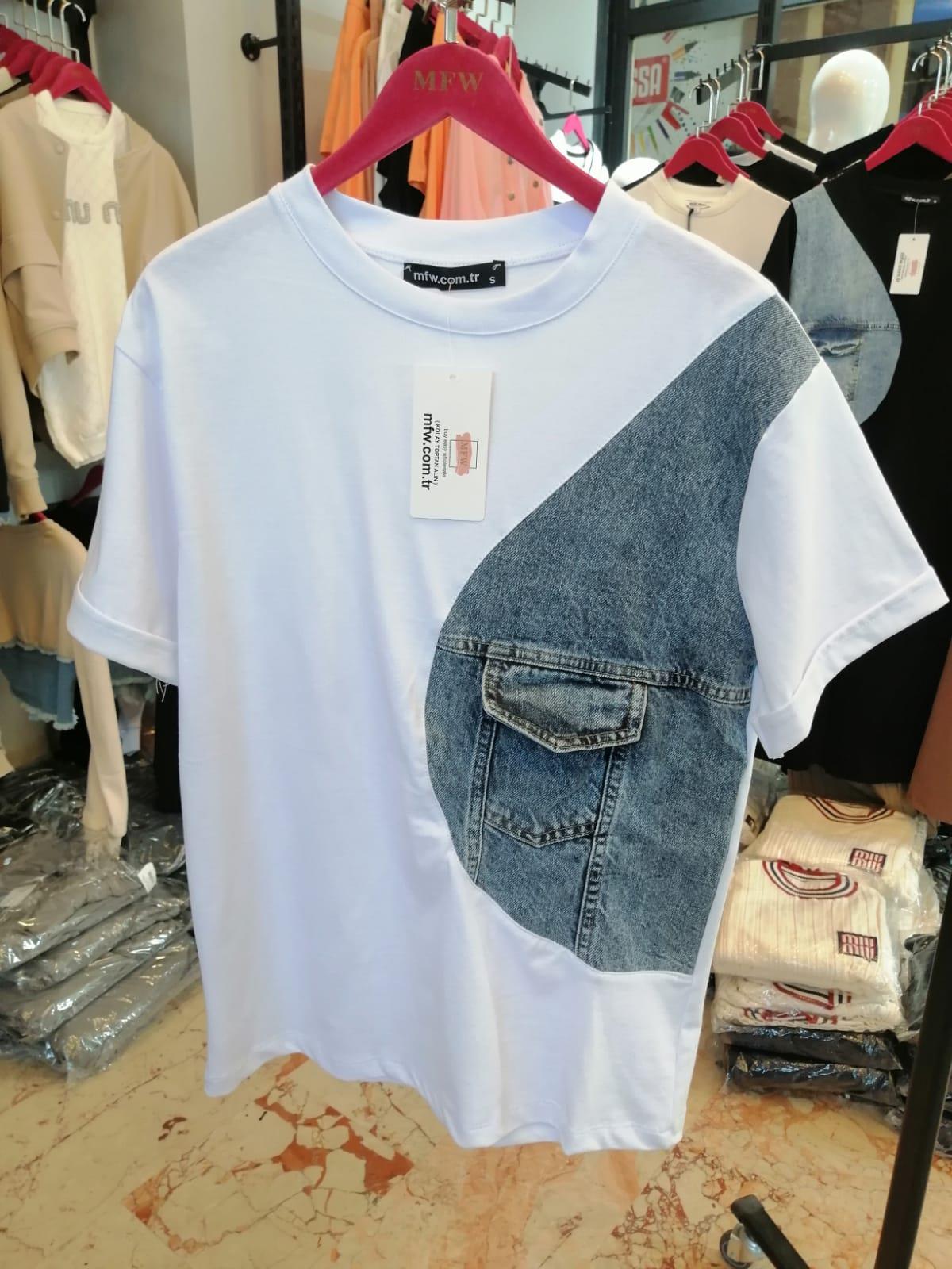 Denim Detail T-Shirt