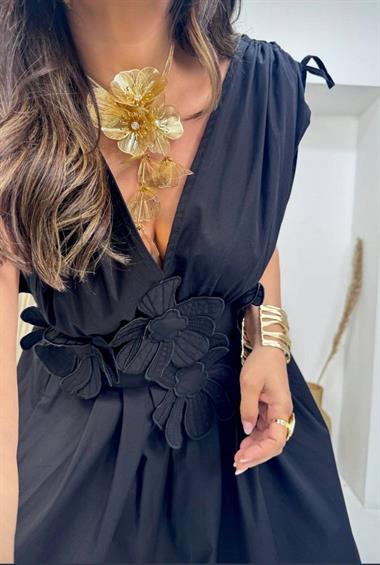 3 Boyutlu Çiçekli Tam Boy Elbise