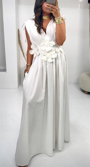 3 Boyutlu Çiçekli Tam Boy Elbise