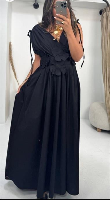 3 Boyutlu Çiçekli Tam Boy Elbise