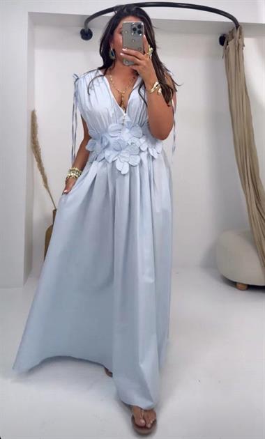 3 Boyutlu Çiçekli Tam Boy Elbise